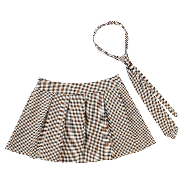 High Waist Plaid Pleated Skirt With Necktie Sexy Club Outfits for Women Summer Party Harajuku E Girl Preppy A-line Mini Skirts