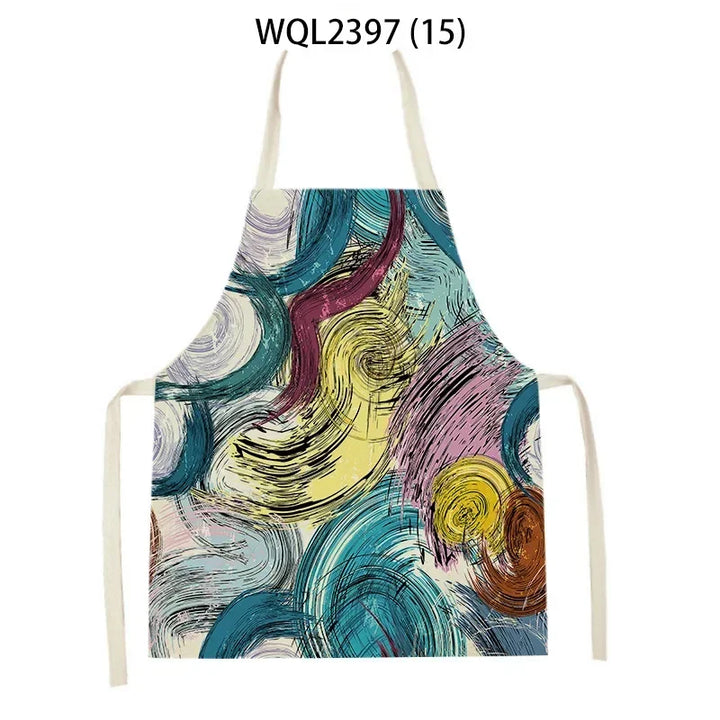 1 Piece Abstract Patchwork Home Kitchen Sleeveless Cleaning Halter Neck Apron Holiday Dinner Baking Cooking Accessories Bib