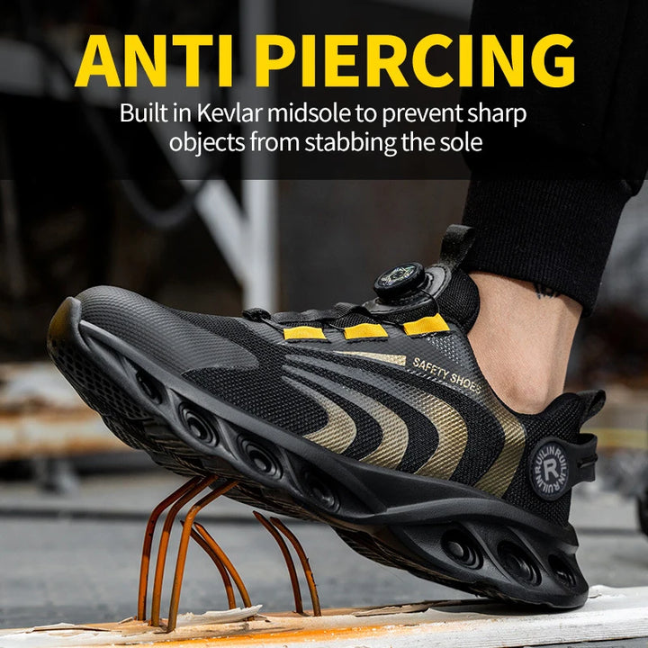 Men's Safety Shoes Steel Toe Anti-Puncture Work Shoes Man And Safety Sneaker Rotating Button Lighweight Men's Work Shoes