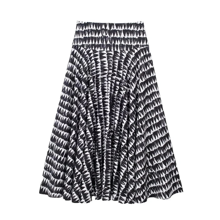 TRAFZA Women Fashion Print Sets Sexy Backless Sleeveless Slim Corset Lace Up Crop Top Female Elegant A-line Pleated Midi Skirts