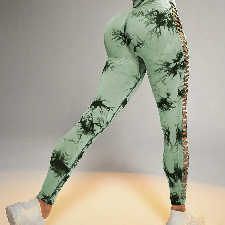 Tie Dye Seamless Leggings for Women High Waist Yoga Pants, Scrunch Butt Lifting Elastic Tights, Side mesh design
