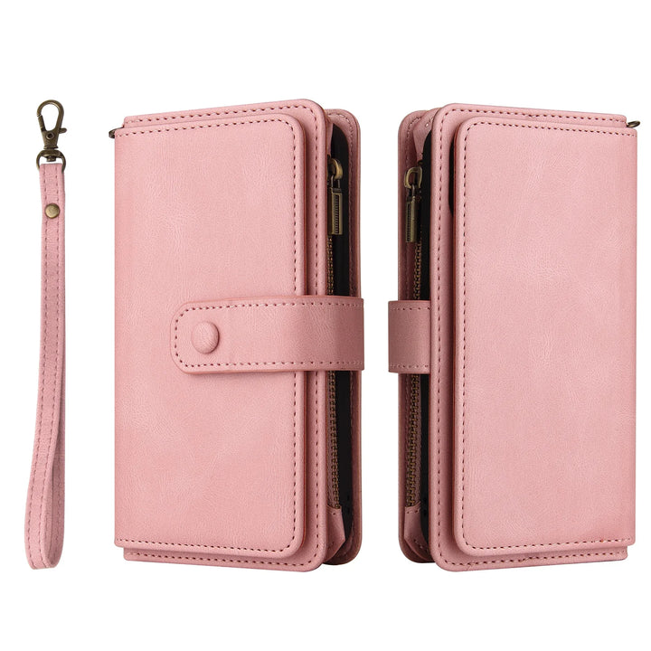 Multi 15-Card Flip Wallet Case For OPPO Realme 12 Pro Plus 11 11X 10 9 9i 8 Zipper Leather Lanyard Wrist Strap Cover Realme12