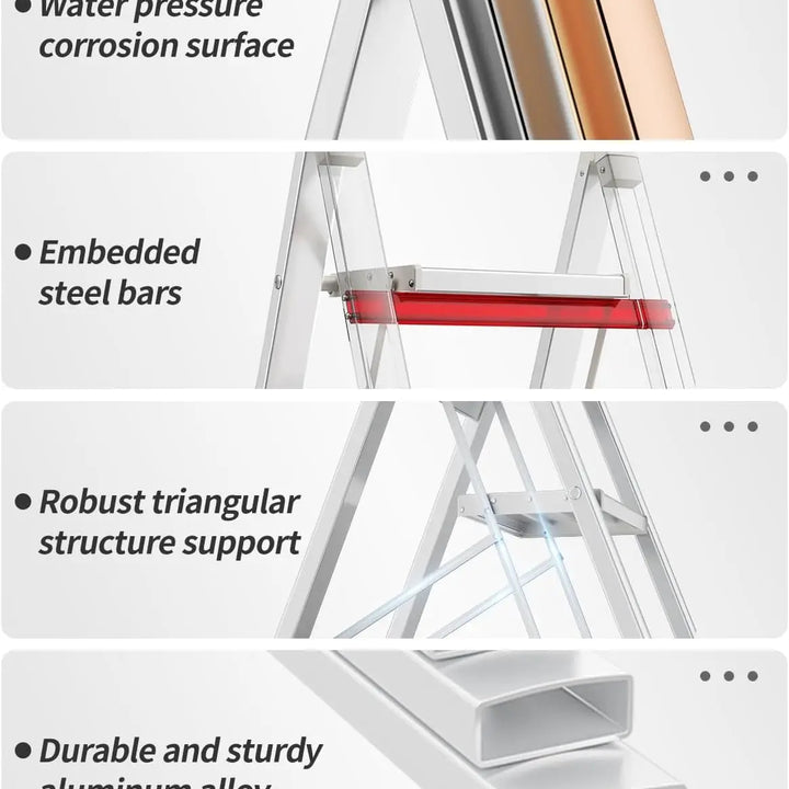 Aluminium 3-4 Step Ladder with Wide Steps Lightweight Folding Ladder Portable Slim Step Stool Safety Household Ladder Stepladder