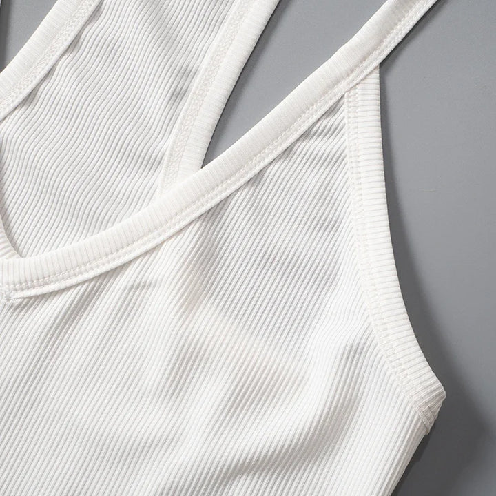 Abrini Sleeveless V Neck Ribbed Tank Top Spring Summer 2025 Women Clothes Casual Basic Top Black White Gray Camisloe Wholesale