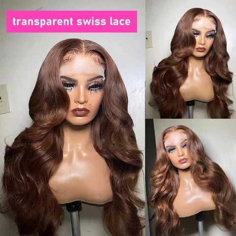 30 36 Inch Chocolate Brown Wig Body Wave 13x4 Transparent Lace Front Human Hair Wig 200% Density Biazilian Colored Wig For Women