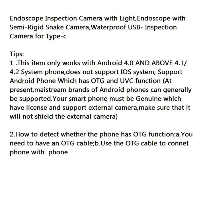USB Endoscope Inspection Camera with Light,Endoscope with Semi-Rigid Snake Camera,Waterproof USB Inspection Camera for Type-c