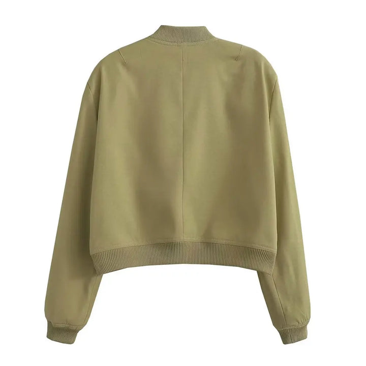 TRZA Women Fashion With Pockets Bomber Jacket Coats Vintage Long Sleeve Front Button Casual Female Outerwear Chic Tops