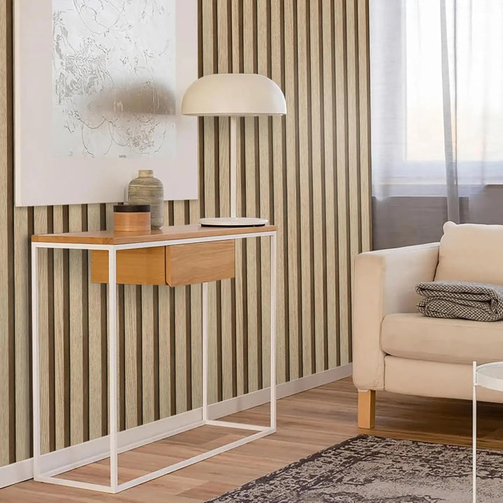 Brown pvc grille wood grain peeling imitation wood wallpaper self-adhesive detachable bedroom living room striped contact paper