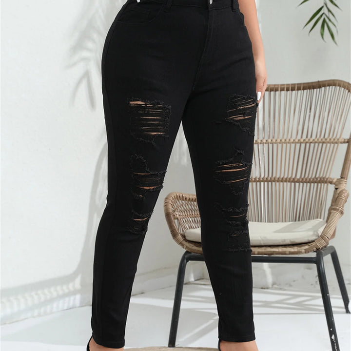 Women s Plus Size Distressed Jeans High Waisted Ripped Denim Pants Stretchy Skinny Leggings for Work or Night Out
