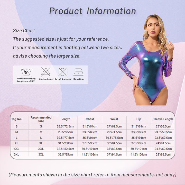 Women's Bodysuit for Adult Shiny Patent Leather Gymnastics Leotard Jumpsuit Long Sleeves Bodyuit Dancewear Rave Party Clubwear