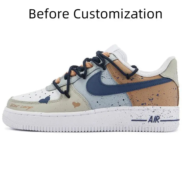 【Customize】Nike Air Force 1 Skateboarding Shoes Men Low-top Khaki/Blue Sneakers shoes CW2288-111