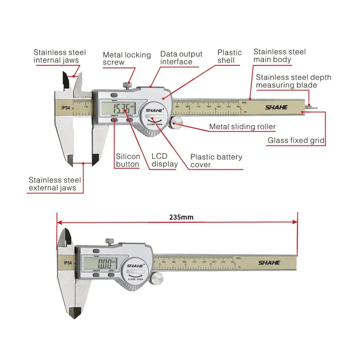 Shahe Calipers 0-150 mm Vernier Caliper Micrometer Gauge IP54 Digital Vernier Caliper Measuring Tool 0.01 Digital Caliper
