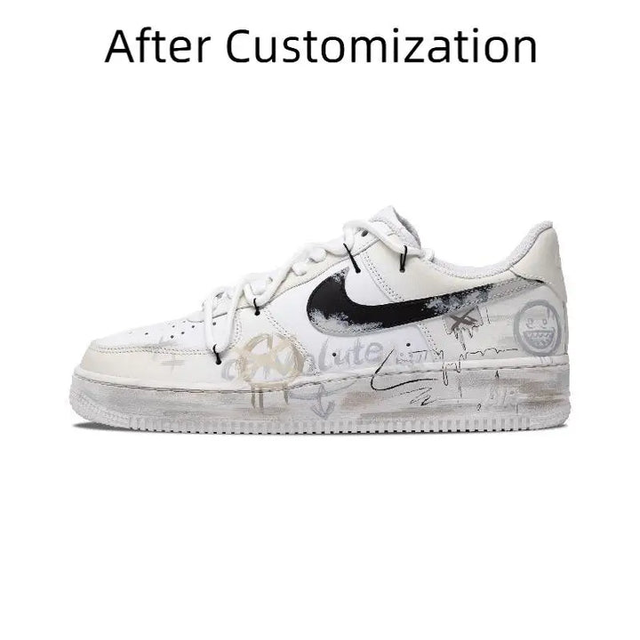 【Customize】Nike Air Force 1 Skateboarding Shoes Women's Low-top Grey/white/yellow Sneakers shoes DD8959-100