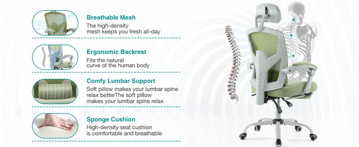 Ergonomic Reclining High Back Mesh Living Room Rocking Gaming Chair Computer Desk Swivel Rolling  Lumbar Support Pillow