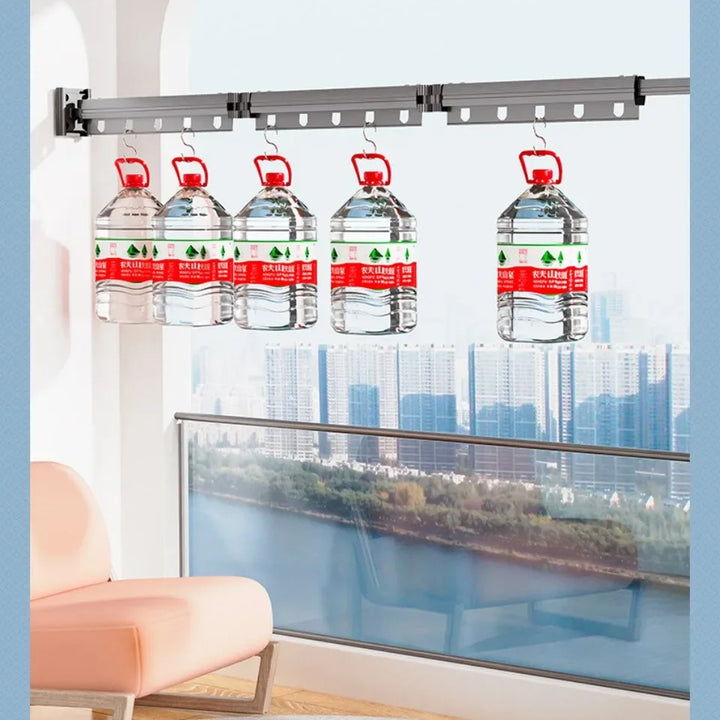 Wall Mounted Clothes Hanger 360 Degree Rotating Household Shelves Portable Balcony Telescopic Pole Stable Folding Cloth Racks