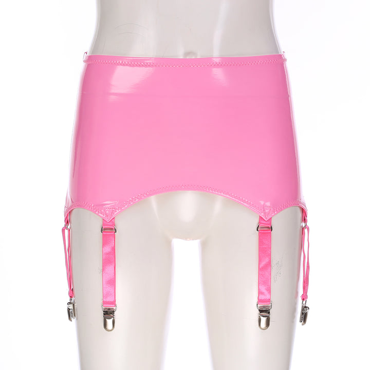 Womens Garters Suspender Belt Skirts Ladies Wet Look Patent Leather Garters with Metal Clips Clubwear Costume Underwear