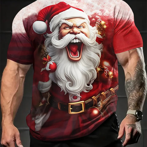 Funny Christmas Print Mens Clothing Summer Pullover T-shirts for Men Casual Loose Christmas Graphic T shirts Tops T shirt Men