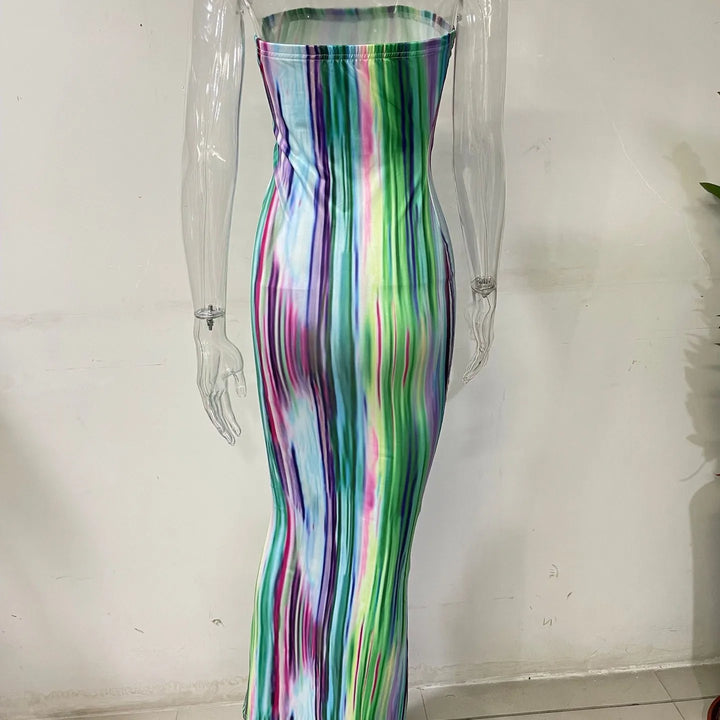 Spring And Summer Dresses For Women Chest Wrap Printed Off Shoulder Bandage Slim Sexy Long Dress 2023 New Fashion party MsChuh