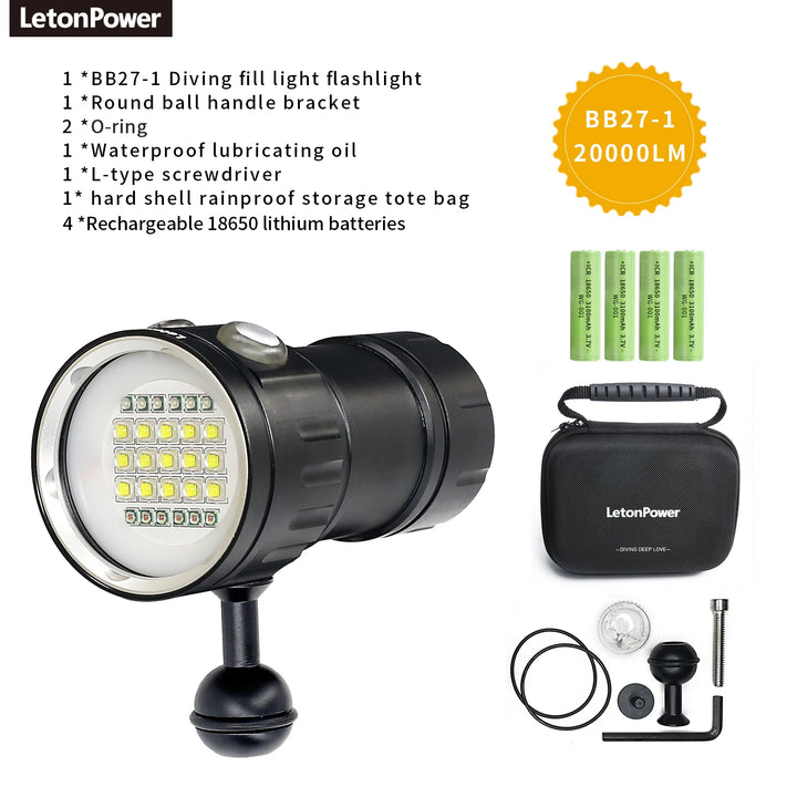 Professional Underwater Photography Light Highlight 20000Lumens Diving Flashlight Underwater 100M Waterproof Video Fill Light