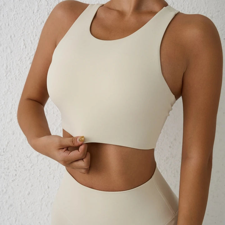 QINACTIVE  Sexy Backless Women Crop Top Fitness Solid Sports Bra Gym Shockproof Workout Yoga Tank Tops
