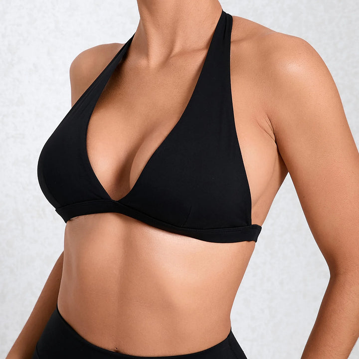 Sexy V-neck Sport Bra Women Underwear Sportswear Halter Backless Top for Fitness Yoga Wear Female Gym Active Bra with Cups White