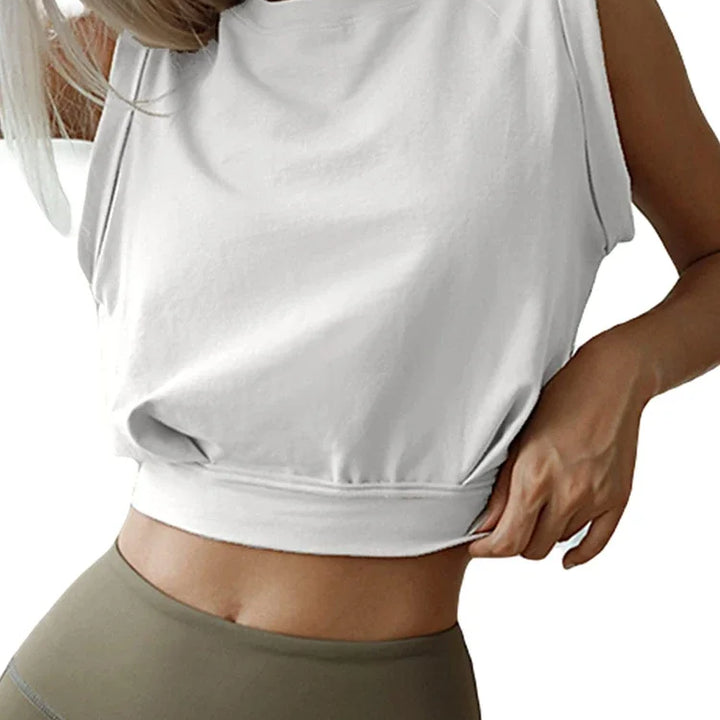 Crop Top Cotton Shirts for Women Cute Sleeveless Yoga Tops Running Gym Workout Shirts Casual Fitness Loose Female T-Shirt