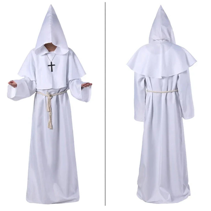 New Wizard Costume Halloween Cosplay Costume Medieval Hooded Robe Monk Friar Robe Priest Costume Ancient Clothing Christian Suit