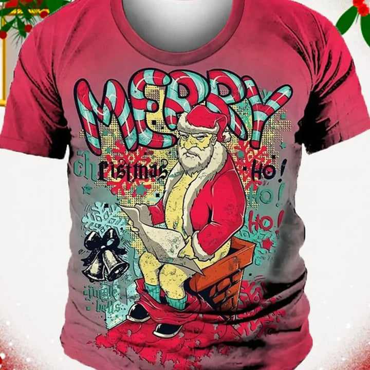 Men's 3D Print Santa Claus T shirt Tee Party Street Red Short Sleeve Tops Crew Neck Shirts Men's clothing y2k T-shirts for men