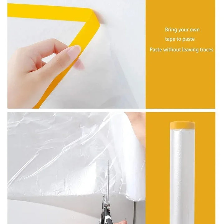 10/30m Disposable Cuttable Dust Film Self-adhesive Dustproof Film Plastic Paint Drop Cloth Sheeting Roll Pre-Taped Masking Films