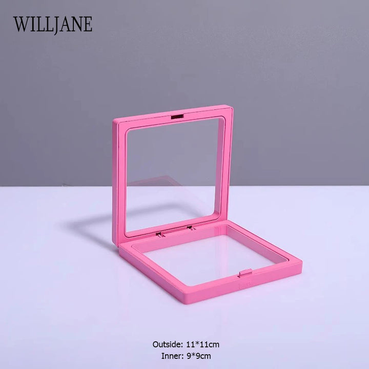 Transparent PE Film Jewelry Storage Box Color 3D Floating Display Frame Coin Dustproof Exhibition Ring Earrings Organizer Case