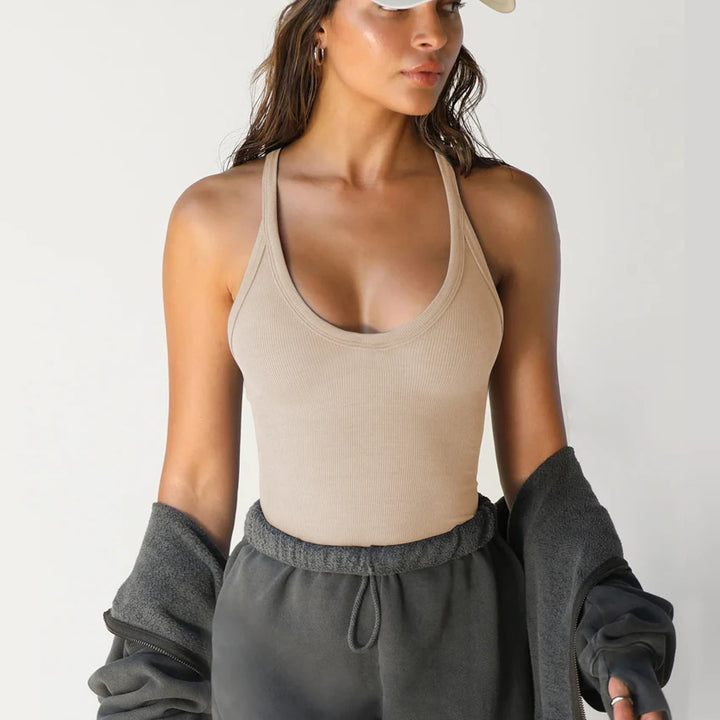 Women Bottoming Shirt Basic Elastic Tank Tops Solid O-neck T-shirt Female Knitted Short Slim Sleeveless Shirt Tank Casual Tops
