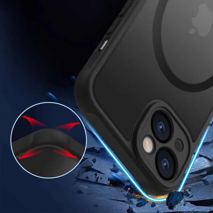Magnetic Super Grip Fit TPU+Frosted PC Shock-Absorbing Structure Case Cover for iPhone 13 14 15 16 Pro Max Plus