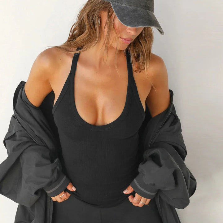 Women Bottoming Shirt Basic Elastic Tank Tops Solid O-neck T-shirt Female Knitted Short Slim Sleeveless Shirt Tank Casual Tops