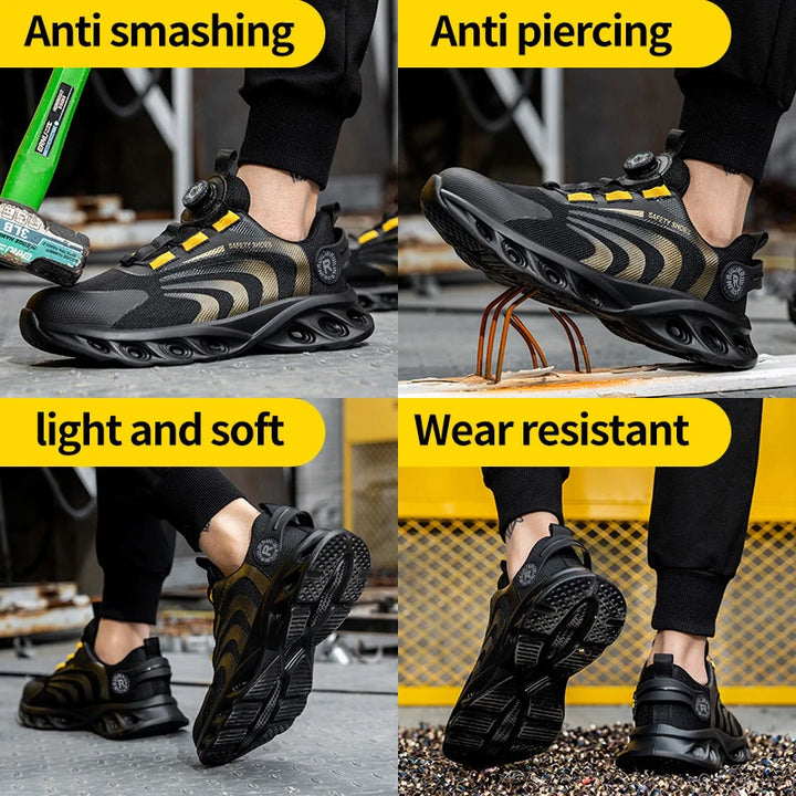 Men's Safety Shoes Steel Toe Anti-Puncture Work Shoes Man And Safety Sneaker Rotating Button Lighweight Men's Work Shoes