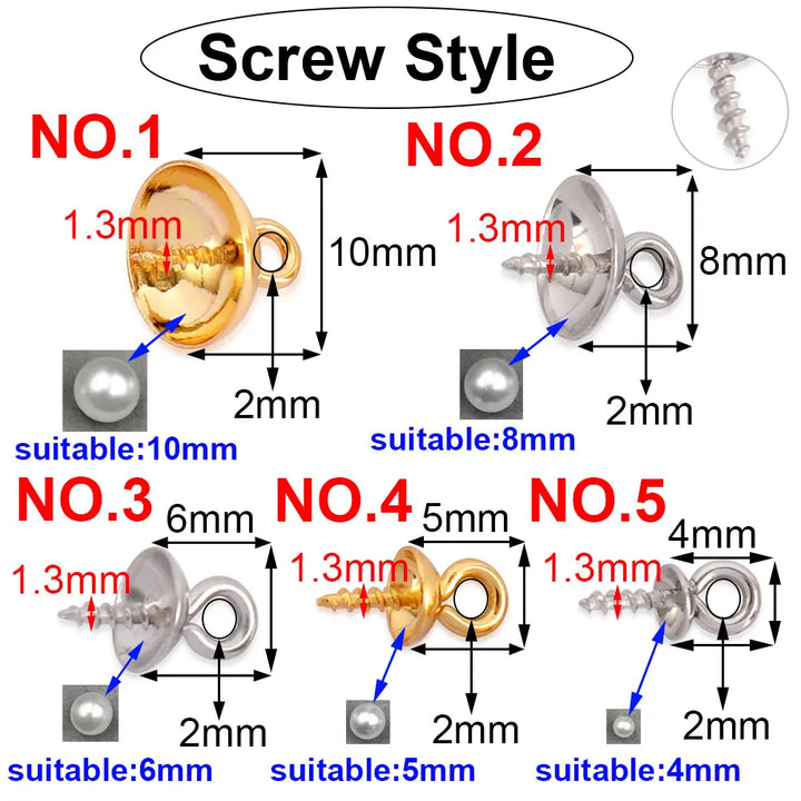 30PCS DIY Stainless Steel Cup Pearl Screw Eye Pins for Jewelry Making Findings End Caps Peg Bails Screw Eyelet Pin Hooks Eyelets