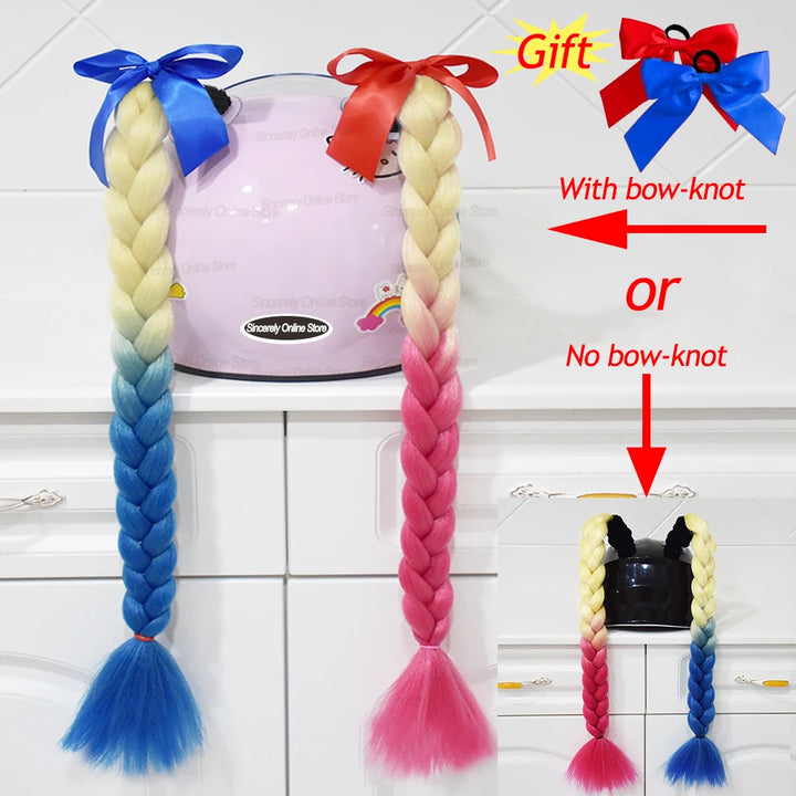 2pcs/pair New Motorcycle Helmet Braids Woman Braids Wig For Motorbike Helmets 164 colors Twist Dual Pigtail Ponytail With Sucker