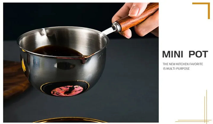 Stainless Steel Oil Pot with Wooden Handle 120ml/200ml Spilled Mini Soup Milk Pot Scalding-proof Kitchen Tool Cook Accessories