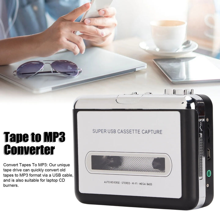 Tape to MP3 Converter Stereo 3.5mm Portable USB Cassette Player with Earphone for Laptop PC Portable Cassette Player