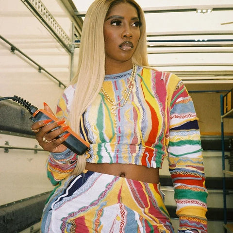 Nibber Colorful Printing Two Piece Set Women Autumn O-neck Full Sleeve Crop Tops + Matched Slim Shorts Female Outfit Street Suit