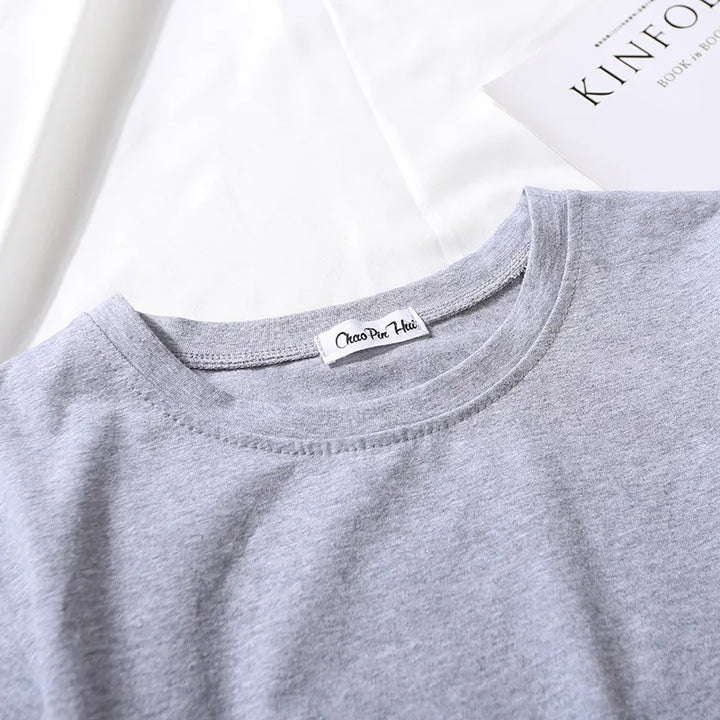 2024 Summer Short Sleeve T Shirts Women Cotton Solid T-shirt O Neck High Waist Crop Top Tee Female Casual Loose T Shirt
