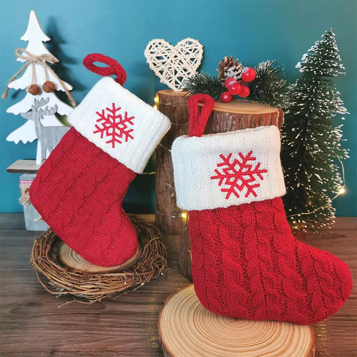 Xmas 2024 Decor Christmas Socks Knitting Snowflake Letter Stocking Christmas Tree Decoration Home 2025 New Year Ornament Gift
