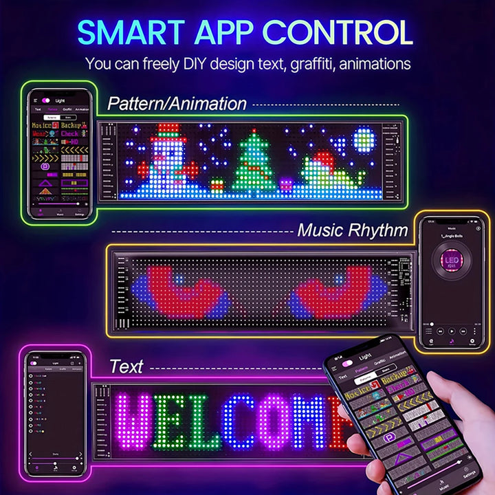 LED Matrix Pixel Panel, Scrolling Bright Advertising LED Signs, Flexible USB 5V LED Car Sign Bluetooth App Control