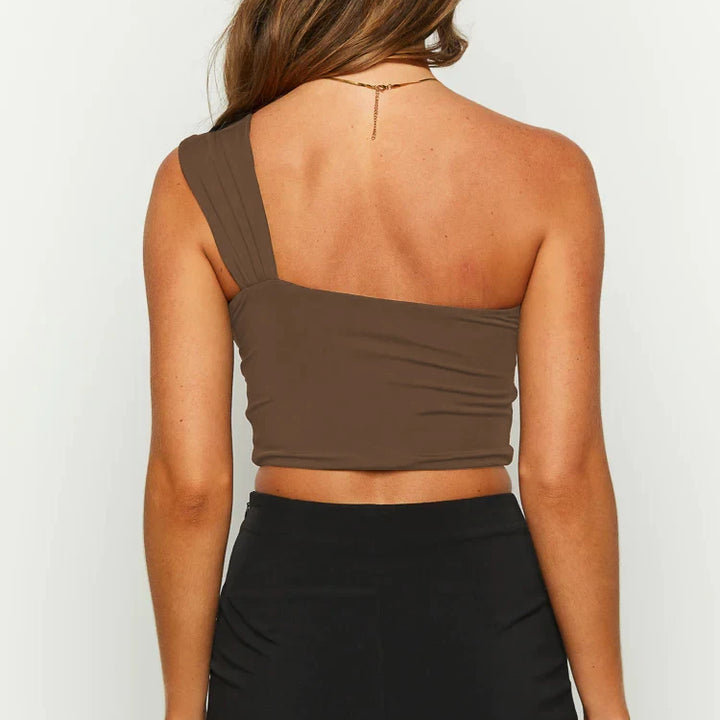 Women's Spicy Girl Sexy One Shoulder Tight Hollow Open Back Short Top Bar Nightclub 2024 New Edition