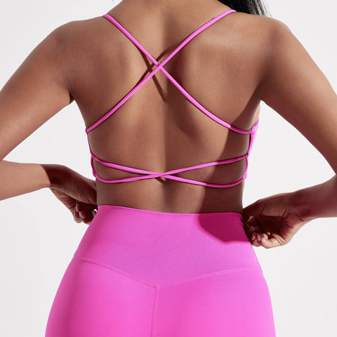 Solid Color underwear Cross Back Women Fitness Sports Bra Top Yoga Comprehensive Training Jog Chest Pad Spaghetti Strap Beauty