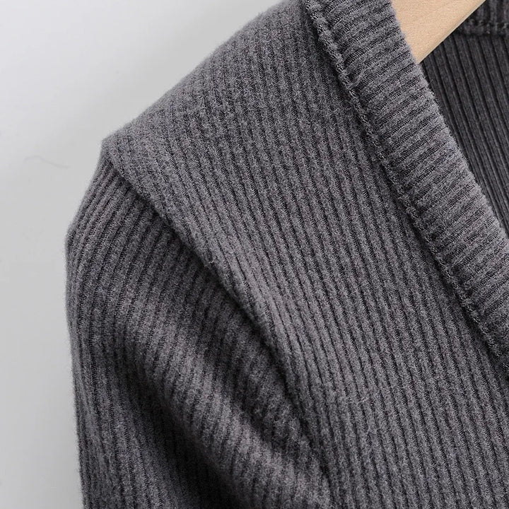 Slim V-neck Long Sleeve Bottomed Womens Tops And Blouses High Street Solid Color Open Navel Cardigan