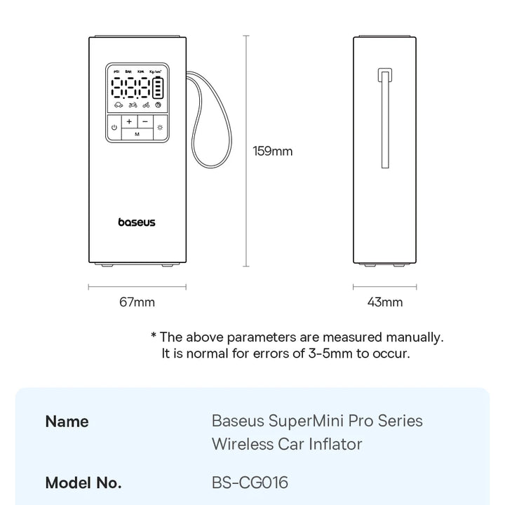 Baseus Wireless Air Pump Portable Air Compressor Smart Digital Electric Car Air Pump for Car Motorcycle Bicycle Inflator Pump