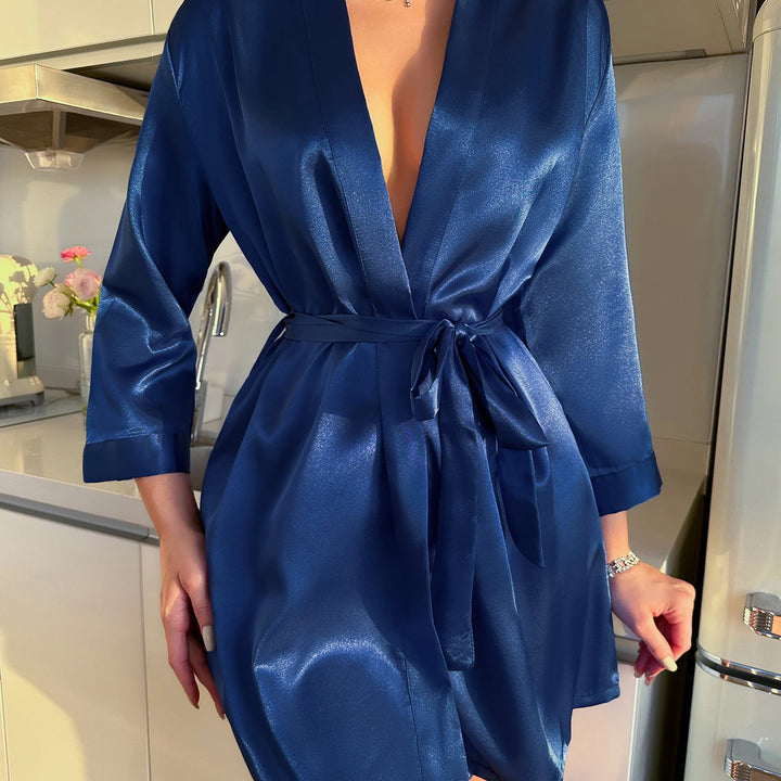Pajamas women summer European and American ladies lace-up bathrobe sexy morning gown home dress can wear ice silk robe