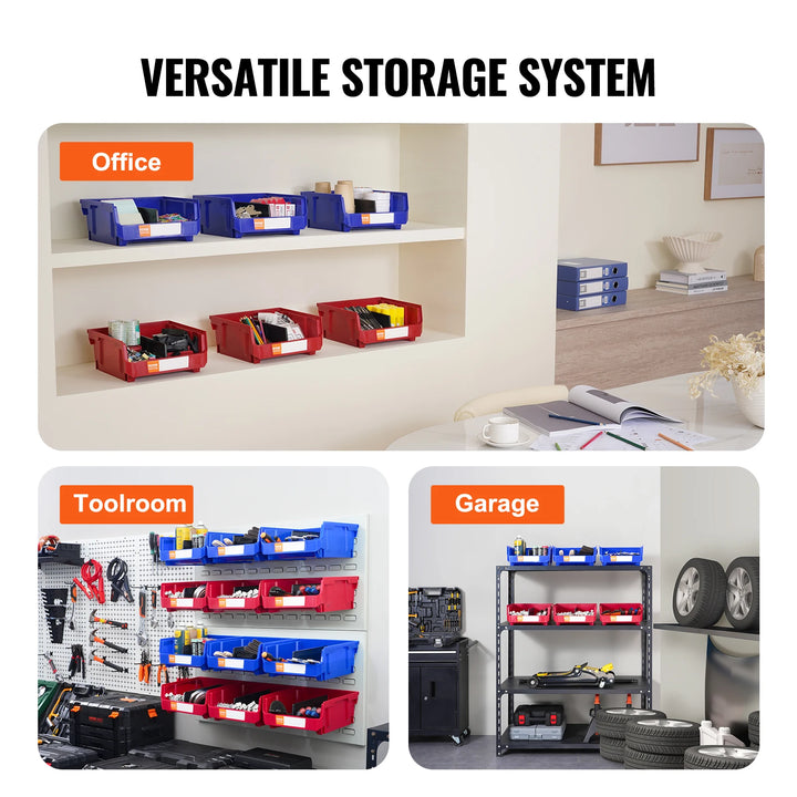 VEVOR 6/12/24pcs Garage Storage Bin Hanging Stackable Wall Mounted Organizer Bin Stacking Containers for Closet Kitchen Office
