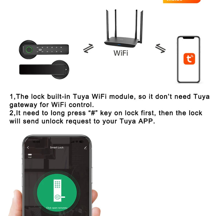 Tuya SmartLife APP WiFi Remote Control Smart Fingerprint Password RFID IC Card Lock Dead Bolt For Indoor Home Wooden Metal Door