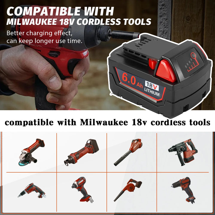 1 Packs Battery 18V 6.0Ah Lithium Battery Replacement for Milwaukee for M18 48-11-1840 48-11-1828 Cordless Power Tool Battery
